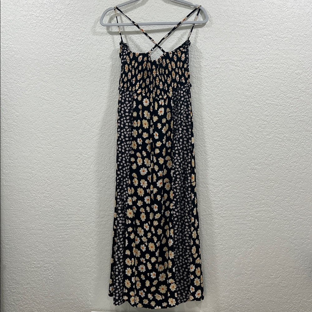 Free People Black Smocked Floral Sundress with Cream/Yellow Accents size XSmall - Picture 6 of 15